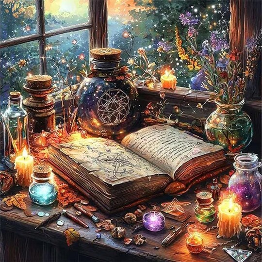 Citrus; Magic Book Witch Potion Bottle Diamond Painting Kit for Adults – 14x14 Inch 5D Full Drill DIY Crystal Rhinestone Gem Art Craft Set for Home Wall Decor & Relaxation; Category:Diamond Painting Kits; Image:1